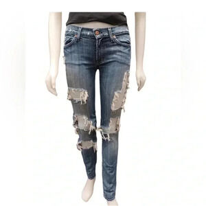 7 For  All Mankind Distressed Low Rise Bootcut Jeans Size 27